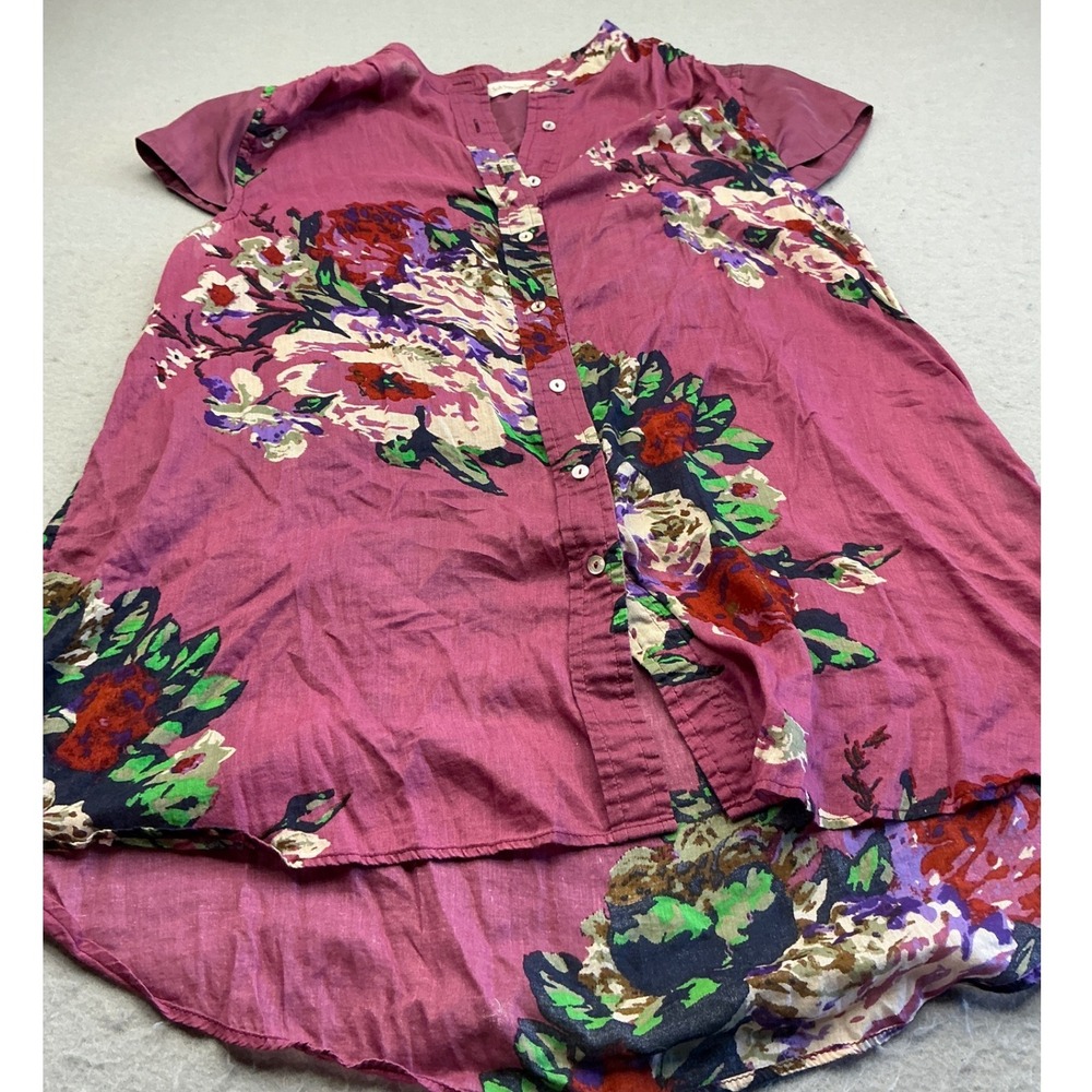 Soft Surroundings Floral Tunic Top High Low Button Front Plum Size M Boho